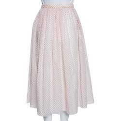 Dior Pink Polka Dotted Cotton Pleated Pleated Midi Skirt M