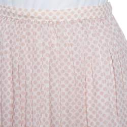 Dior Pink Polka Dotted Cotton Pleated Pleated Midi Skirt M