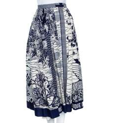 Dior Blue Printed Cotton La Roue De La Fortune Front Open Skirt M