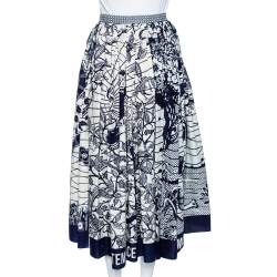 Dior Blue Printed Cotton La Roue De La Fortune Front Open Skirt M