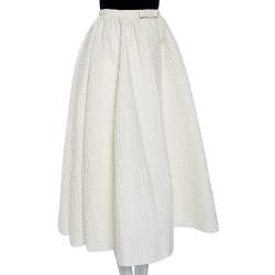 Pre Owned Dior Off-White Crinkled Front Open Maxi Skirt M