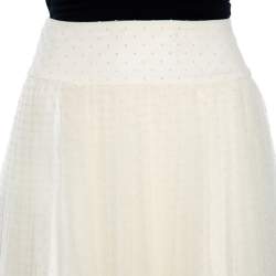 Pre Owned Dior Cream Textured Tulle Overlay Gathered Midi Skirt M