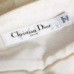 Pre Owned Dior Cream Textured Tulle Overlay Gathered Midi Skirt M
