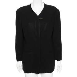 Dior Vintage Black Crepe Button Front Blazer Jacket L