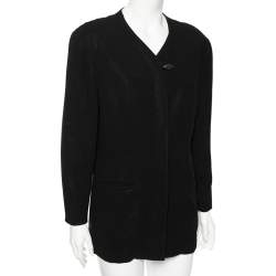 Dior Vintage Black Crepe Button Front Blazer Jacket L