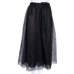 Christian Dior Black Synthetic Mesh Wrap Detail Midi Skirt M 