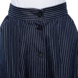 Pre Owned Dior Blue Striped Cotton Button Front Flared Skirt M