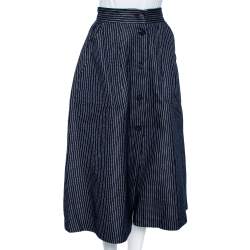Pre Owned Dior Blue Striped Cotton Button Front Flared Skirt M