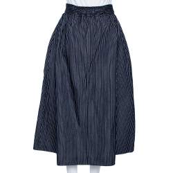 Pre Owned Dior Blue Striped Cotton Button Front Flared Skirt M