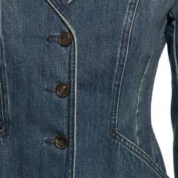 Pre Owned Dior Blue Denim Embroidered Bee Detailed Button Front Blazer Jacket S