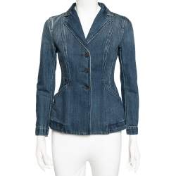 Pre Owned Dior Blue Denim Embroidered Bee Detailed Button Front Blazer Jacket S