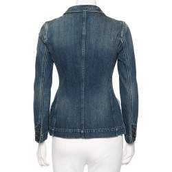 Pre Owned Dior Blue Denim Embroidered Bee Detailed Button Front Blazer Jacket S