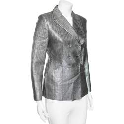 Christian Dior Metallic Lurex Herringbone Pattern Silk Double Breasted Blazer M