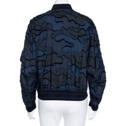 Pre Owned Dior Blue & Black Camouflage Patterned Synthetic Bomber Jacket S