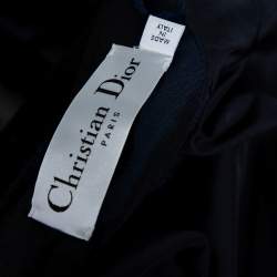 Pre Owned Dior Blue & Black Camouflage Patterned Synthetic Bomber Jacket S