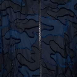 Pre Owned Dior Blue & Black Camouflage Patterned Synthetic Bomber Jacket S