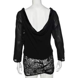 Pre Owned Dior Black Silk & Lace Trimmed Embellished Cowl Neck Top L