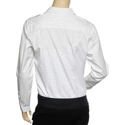Christian Dior White Striped Cotton Bee Embellished Button Front Shirt M