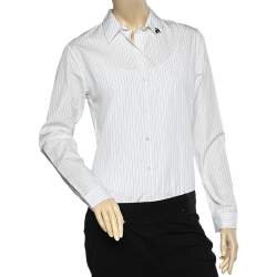 Christian Dior White Striped Cotton Bee Embellished Button Front Shirt M