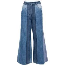 Dior Blue Patchwork Stitched Denim High Waisted Wide Leg Jeans L