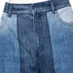 Dior Blue Patchwork Stitched Denim High Waisted Wide Leg Jeans L