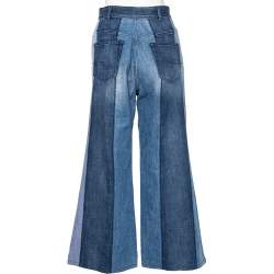 Dior Blue Patchwork Stitched Denim High Waisted Wide Leg Jeans L