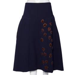 Dior Navy Blue Crepe Embroidered Embellished Midi Skirt M
