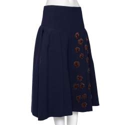 Dior Navy Blue Crepe Embroidered Embellished Midi Skirt M