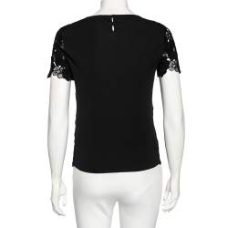 Pre Owned Dior Black Floral Lace Knit Short Sleeve Top M