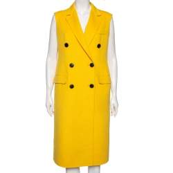Dior Yellow Wool Double Breasted Sleeveless Oversized Coat M