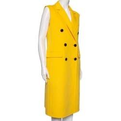 Dior Yellow Wool Double Breasted Sleeveless Oversized Coat M