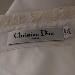 Pre Owned Dior White Cotton & Lace Trimmed Oversized Blouse L