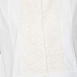 Pre Owned Dior White Cotton & Lace Trimmed Oversized Blouse L