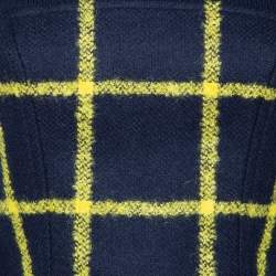 Dior Navy Blue Grid Checked Wool & Rib Knit Long Sleeve Dress S 