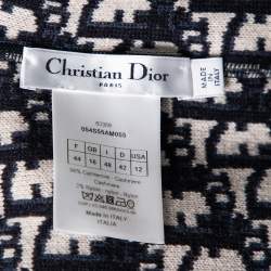Pre Owned Dior Navy Blue Oblique Motif Jacquard Cashmere Reversible Sweater L