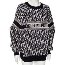 Pre Owned Dior Navy Blue Oblique Motif Jacquard Cashmere Reversible Sweater L
