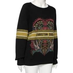 Pre Owned Dior Black Logo & Heart Jacquard Cashmere Knit Sweater L