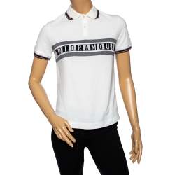 Pre Owned Dior White Cotton Pique Dior Amour Striped Polo T-Shirt S