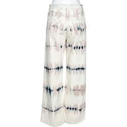 Pre Owned بنطلون جينز ديور دنيم متعدد الألوان بطبعة تاي داي بأرجل واسعة مقاس صغير - سمول