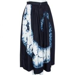 Dior Navy Blue Tie-Dye Printed Cotton Buttoned Midi Skirt M
