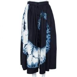 Dior Navy Blue Tie-Dye Printed Cotton Buttoned Midi Skirt M