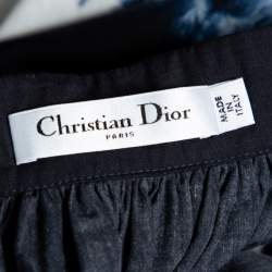 Dior Navy Blue Tie-Dye Printed Cotton Buttoned Midi Skirt M