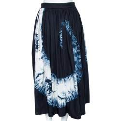 Dior Navy Blue Tie-Dye Printed Cotton Buttoned Midi Skirt M