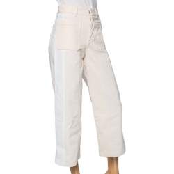Pre Owned Dior White & Cream Paneled Denim Wide Legged Jeans S 