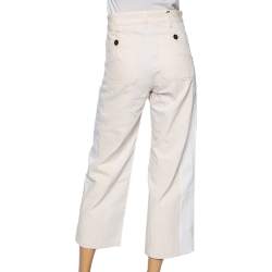 Pre Owned Dior White & Cream Paneled Denim Wide Legged Jeans S 