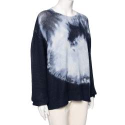 Pre Owned Dior Blue Tie-Dye J' Adior Intarsia Knit Cashmere Oversized Sweater M