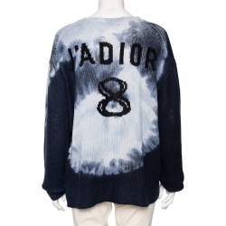 Pre Owned Dior Blue Tie-Dye J' Adior Intarsia Knit Cashmere Oversized Sweater M