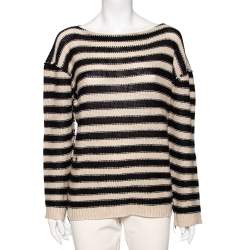 Pre Owned Dior Beige & Black Striped Cashmere & Linen Knit Sweater M
