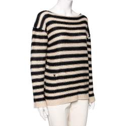 Pre Owned Dior Beige & Black Striped Cashmere & Linen Knit Sweater M