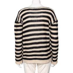 Pre Owned Dior Beige & Black Striped Cashmere & Linen Knit Sweater M